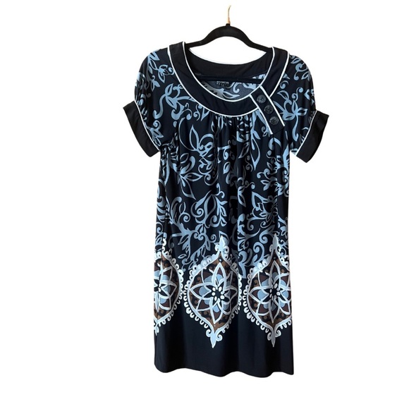 En Focus Petite Black and Gray FloralTunic Dress - Size 8P lightweight
